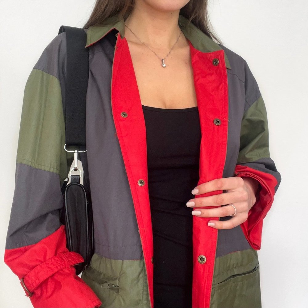 Vintage Grace Bros windbreaker contrast jacket khaki/ red, size M - Picture 2 of 5